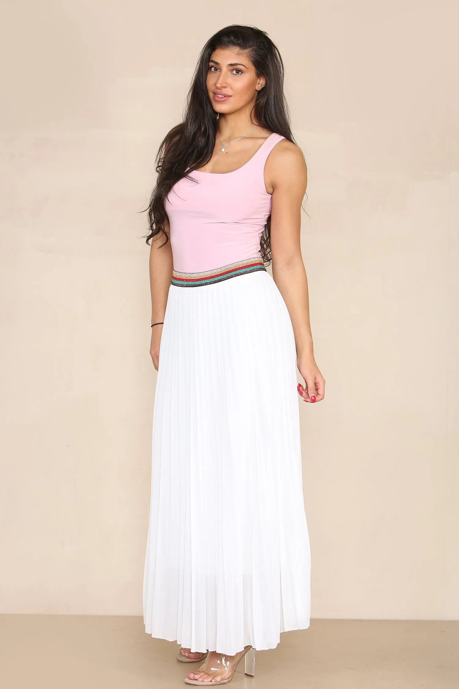 Pleated MAXI Skirt with Rainbow Elasticated Waistband