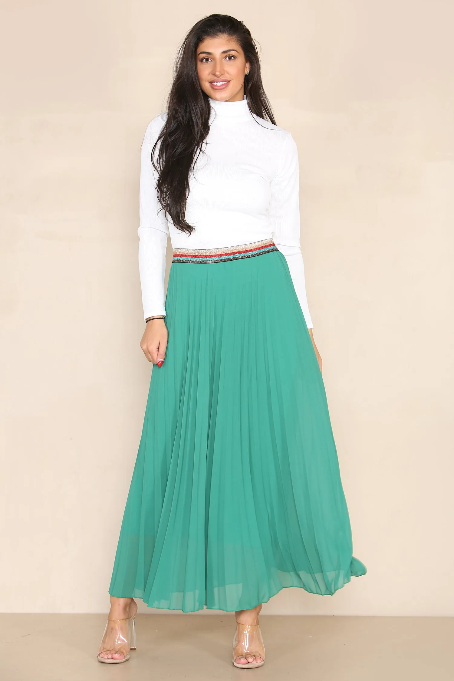 Pleated MAXI Skirt with Rainbow Elasticated Waistband