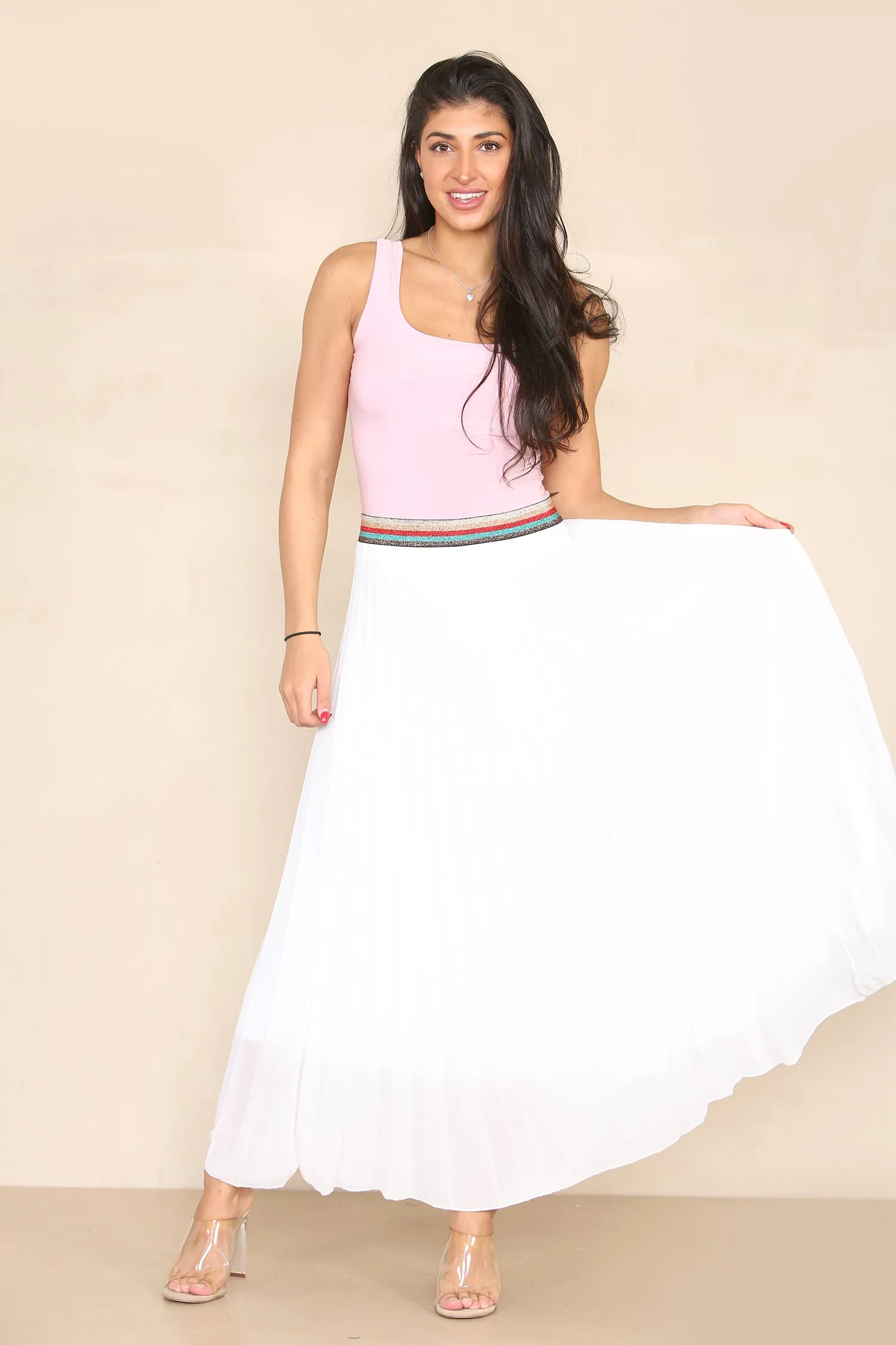 Pleated MAXI Skirt with Rainbow Elasticated Waistband