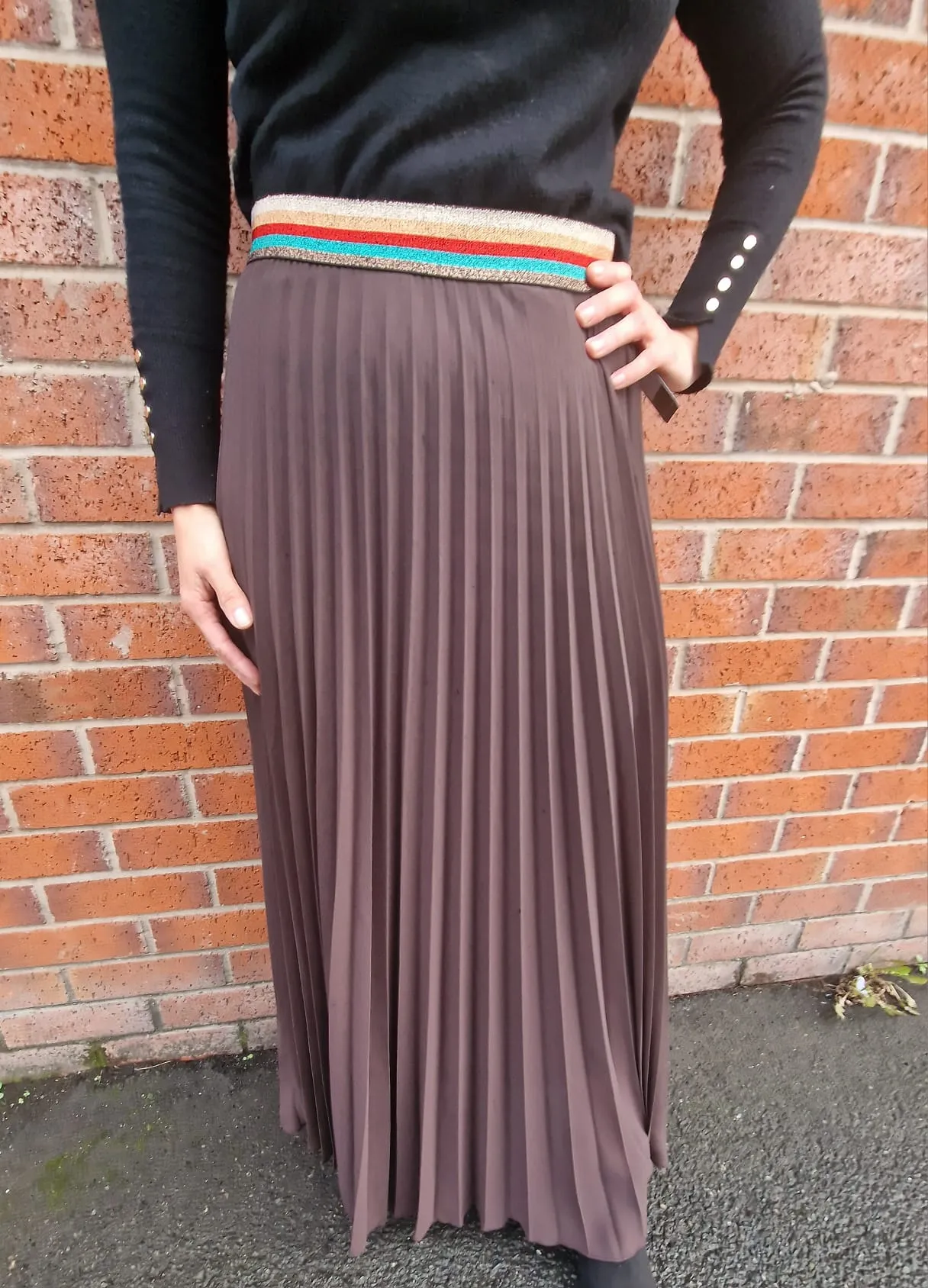 Pleated MAXI Skirt with Rainbow Elasticated Waistband