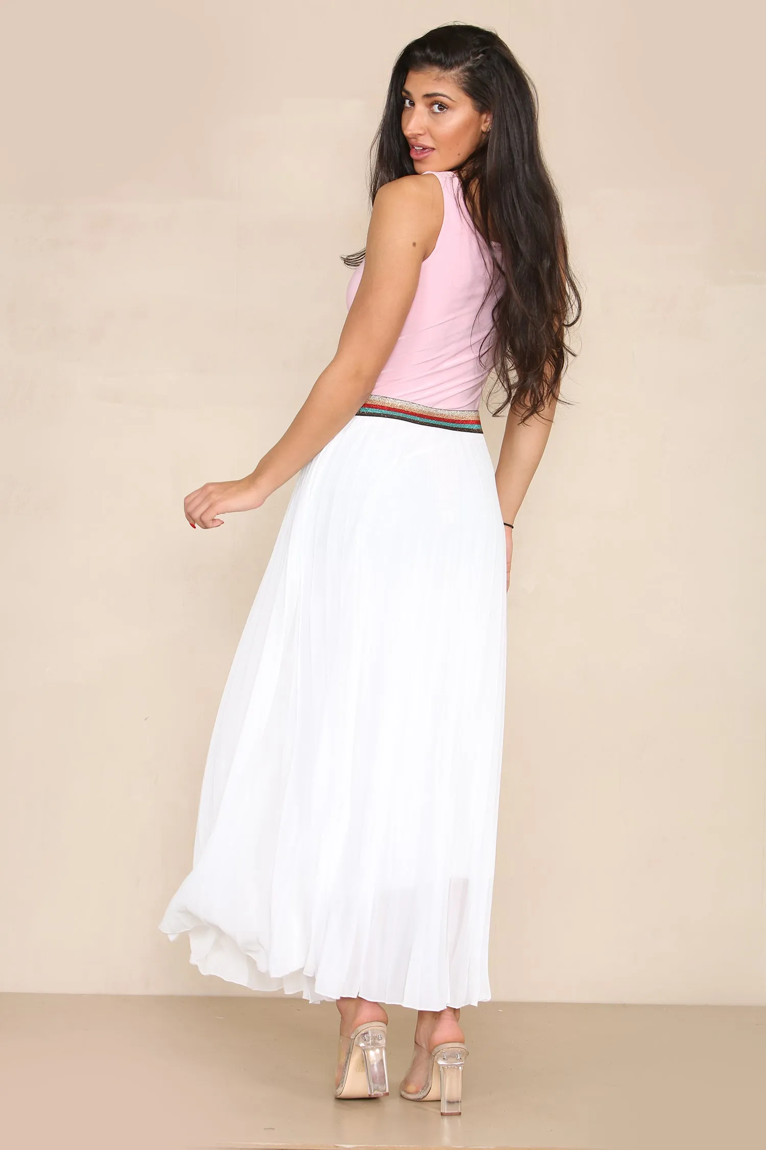 Pleated MAXI Skirt with Rainbow Elasticated Waistband