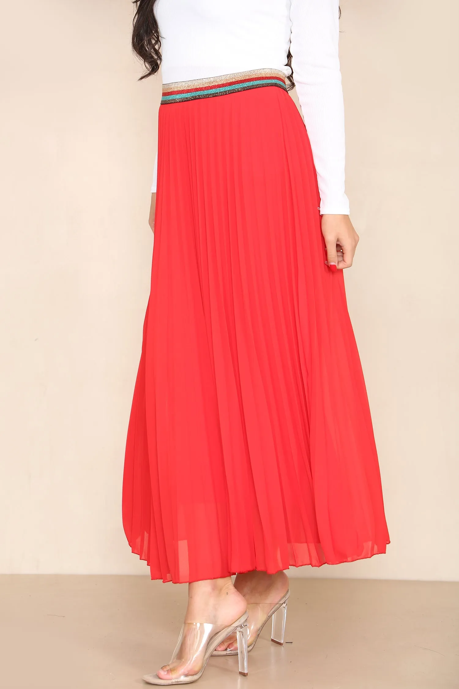 Pleated MAXI Skirt with Rainbow Elasticated Waistband