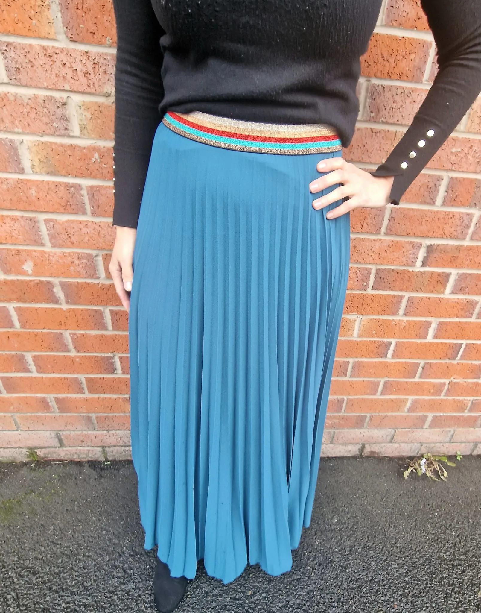 Pleated MAXI Skirt with Rainbow Elasticated Waistband