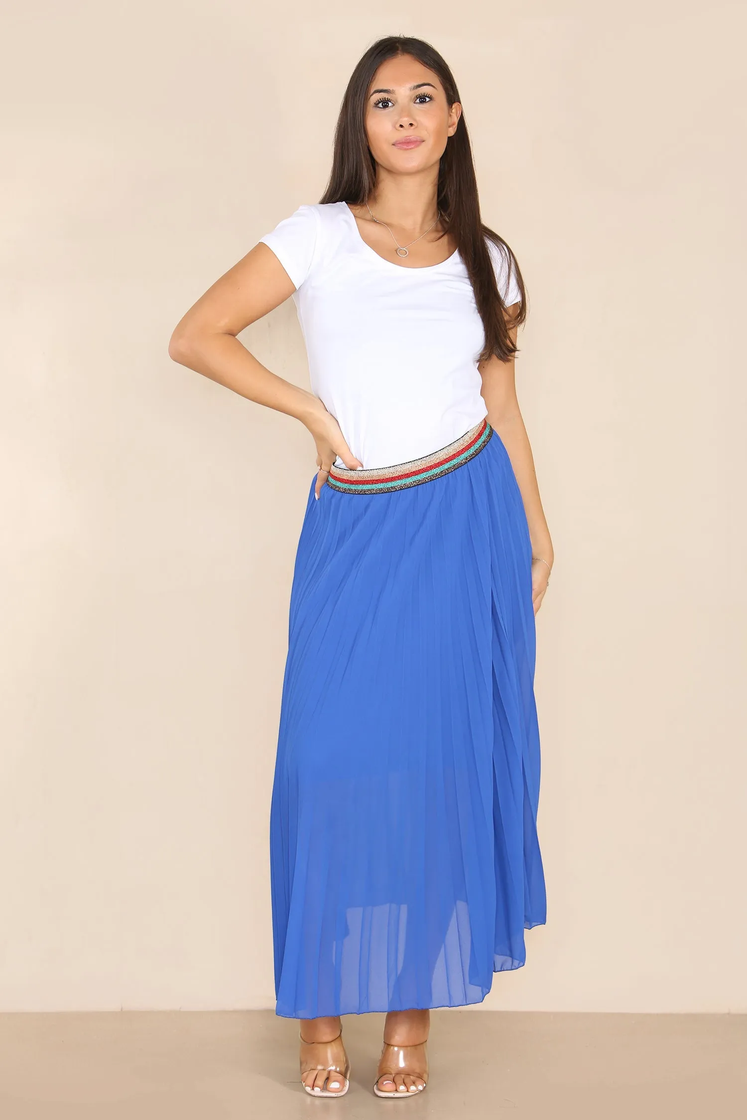 Pleated MAXI Skirt with Rainbow Elasticated Waistband