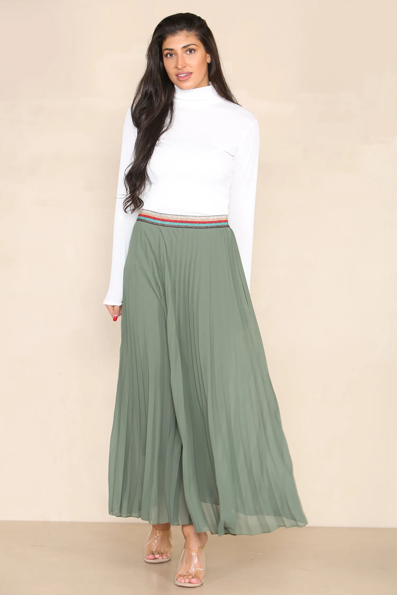 Pleated MAXI Skirt with Rainbow Elasticated Waistband