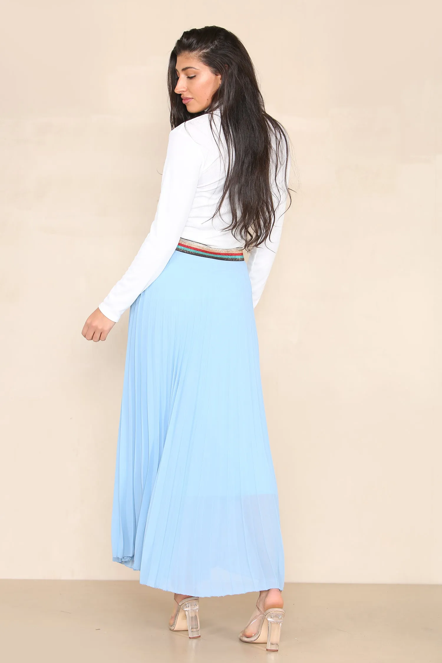Pleated MAXI Skirt with Rainbow Elasticated Waistband