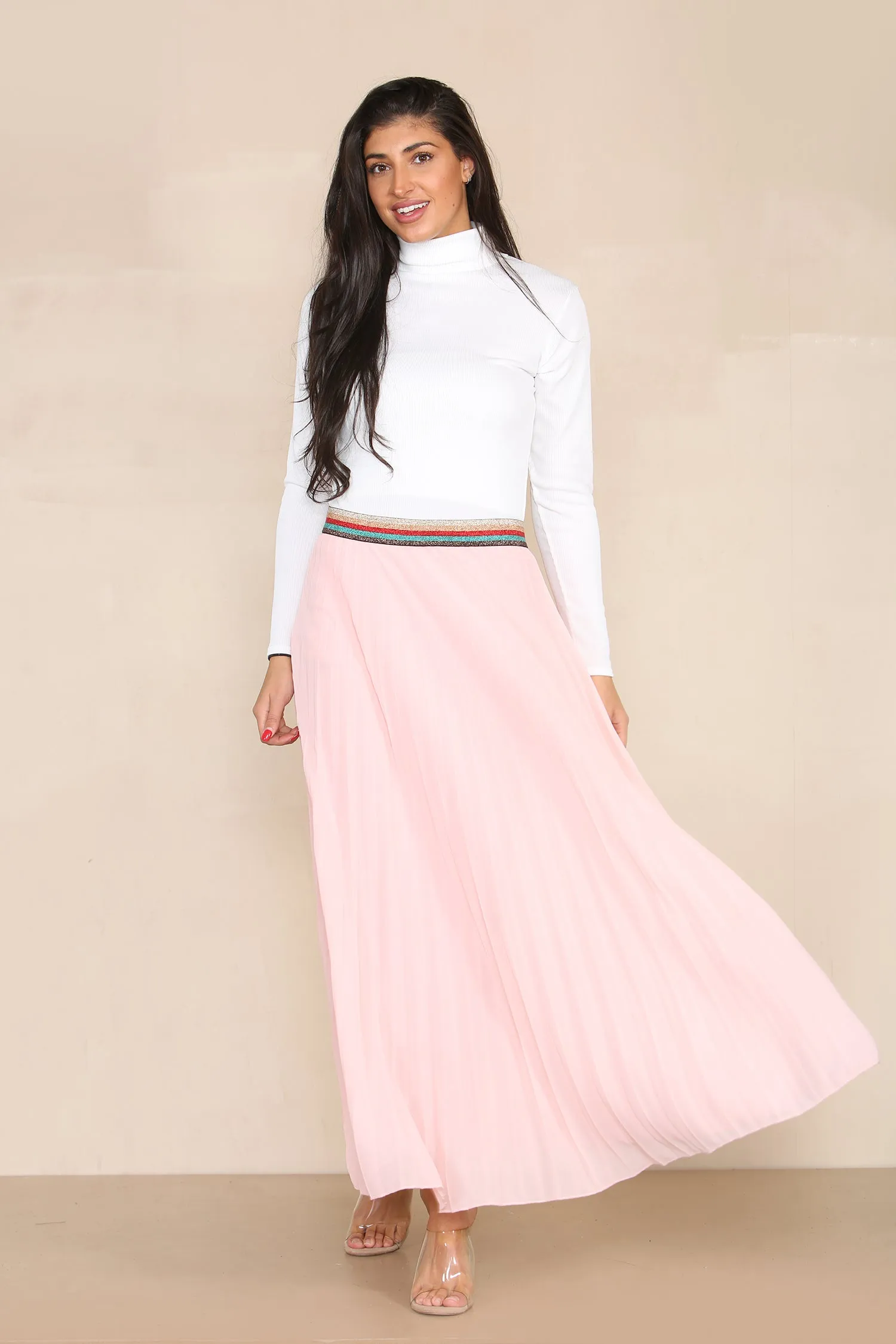 Pleated MAXI Skirt with Rainbow Elasticated Waistband