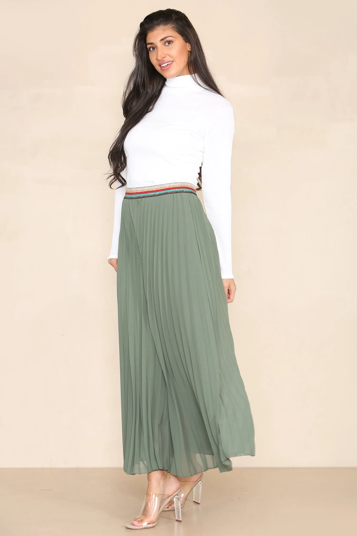 Pleated MAXI Skirt with Rainbow Elasticated Waistband
