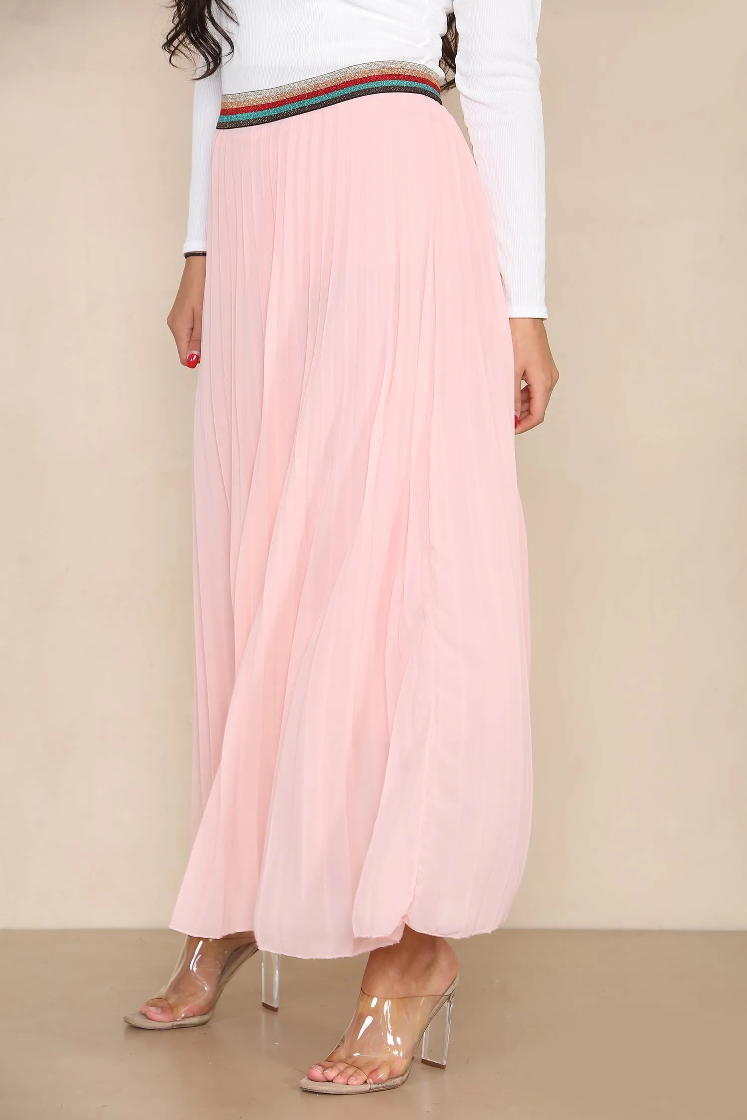 Pleated MAXI Skirt with Rainbow Elasticated Waistband