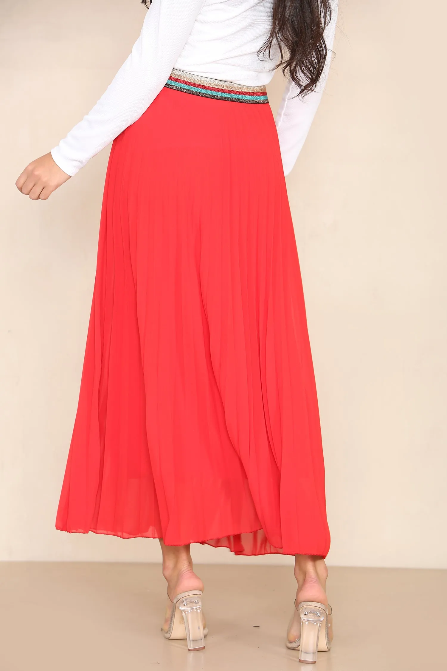 Pleated MAXI Skirt with Rainbow Elasticated Waistband