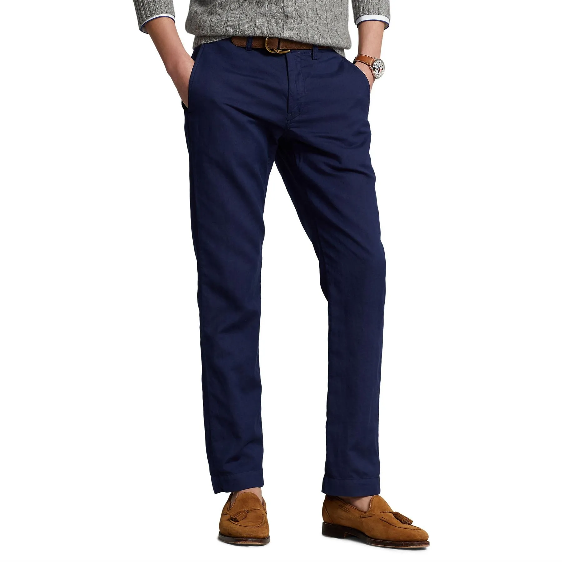 Polo Golf Straight Fit Bedford Linen Trousers Navy - SU24
