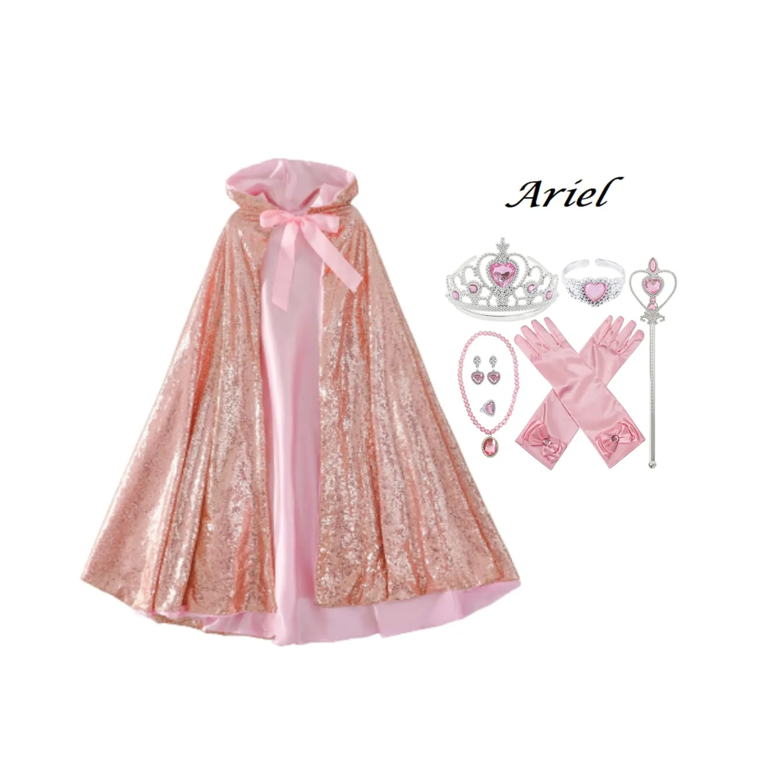Princess Cloak - Hooded Cape Cloak with Accessories, Elsa, Ariel, and Rapunzel Inspired Gift Set