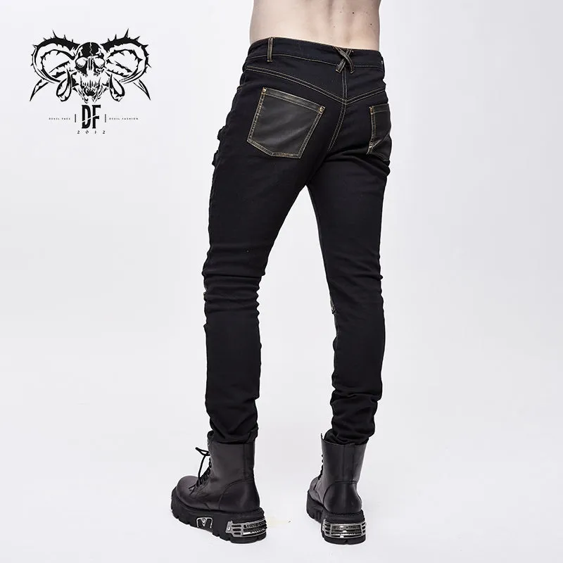 PT10402 steampunk rock bronze fitted leather men trousers with cross