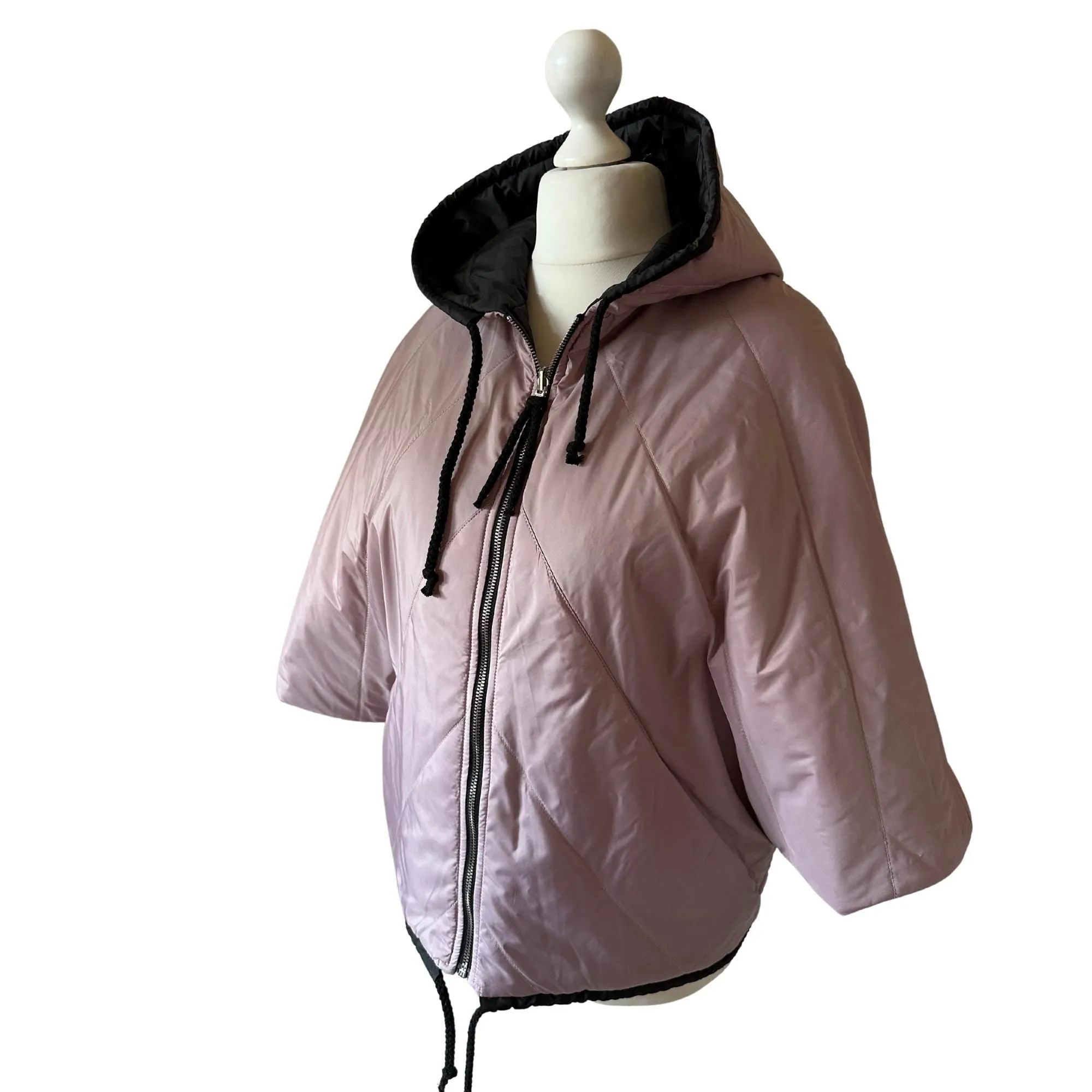 Puffer Pink Black Reversible Mid-Season Quilted Jacket with Hood