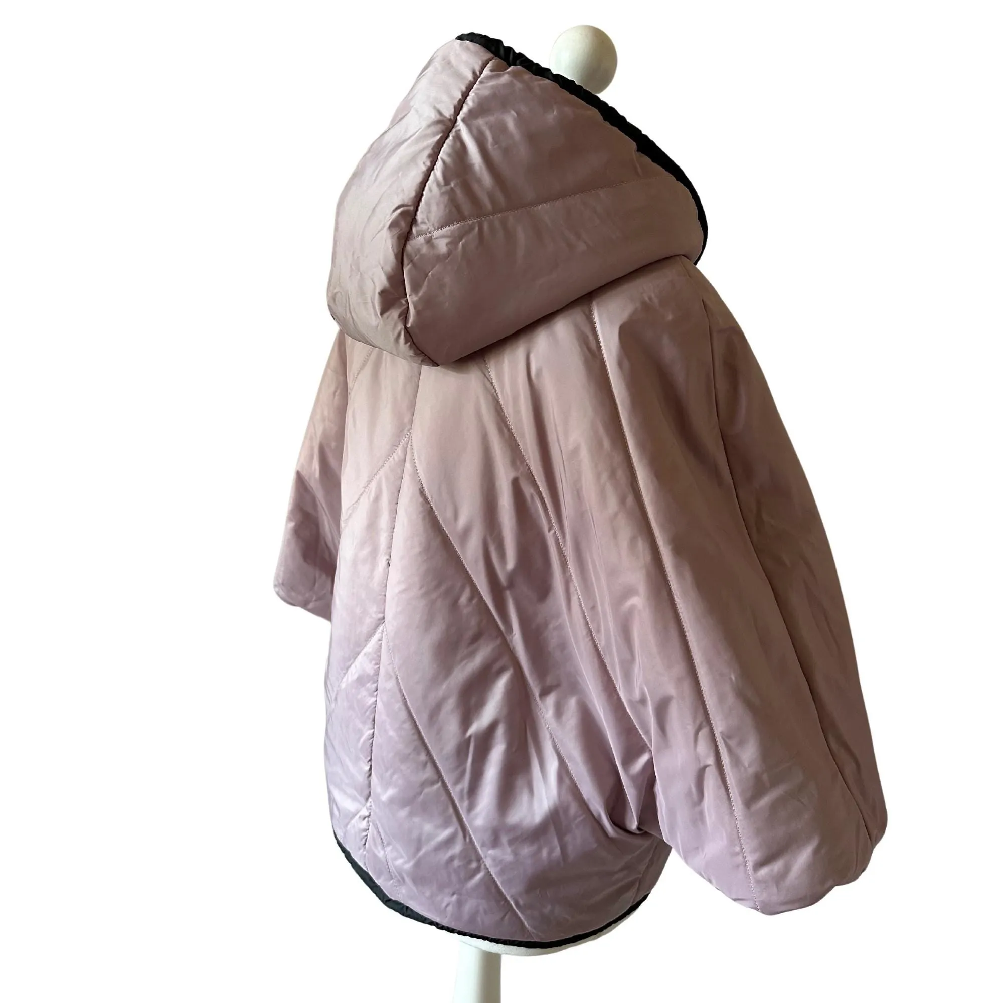 Puffer Pink Black Reversible Mid-Season Quilted Jacket with Hood
