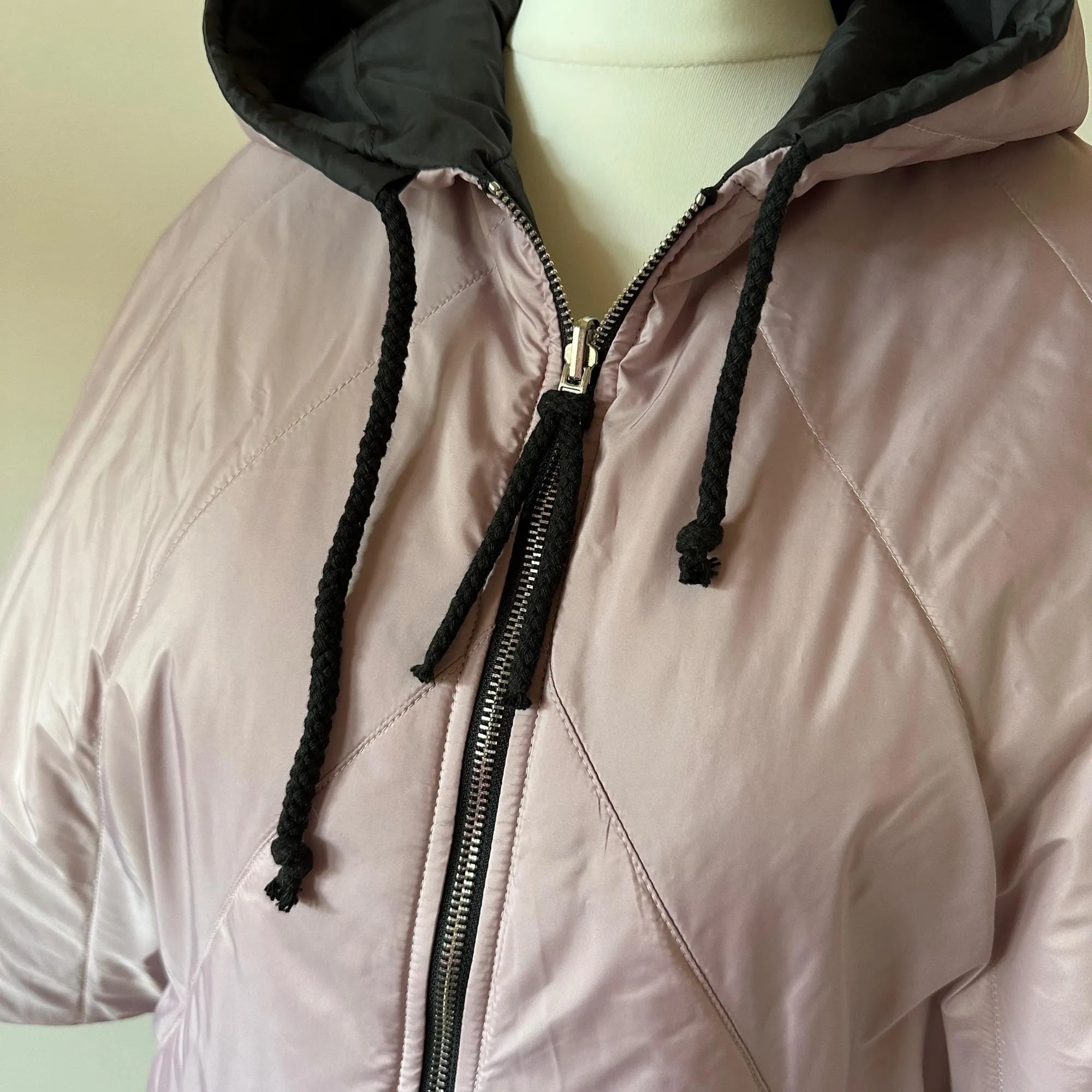 Puffer Pink Black Reversible Mid-Season Quilted Jacket with Hood