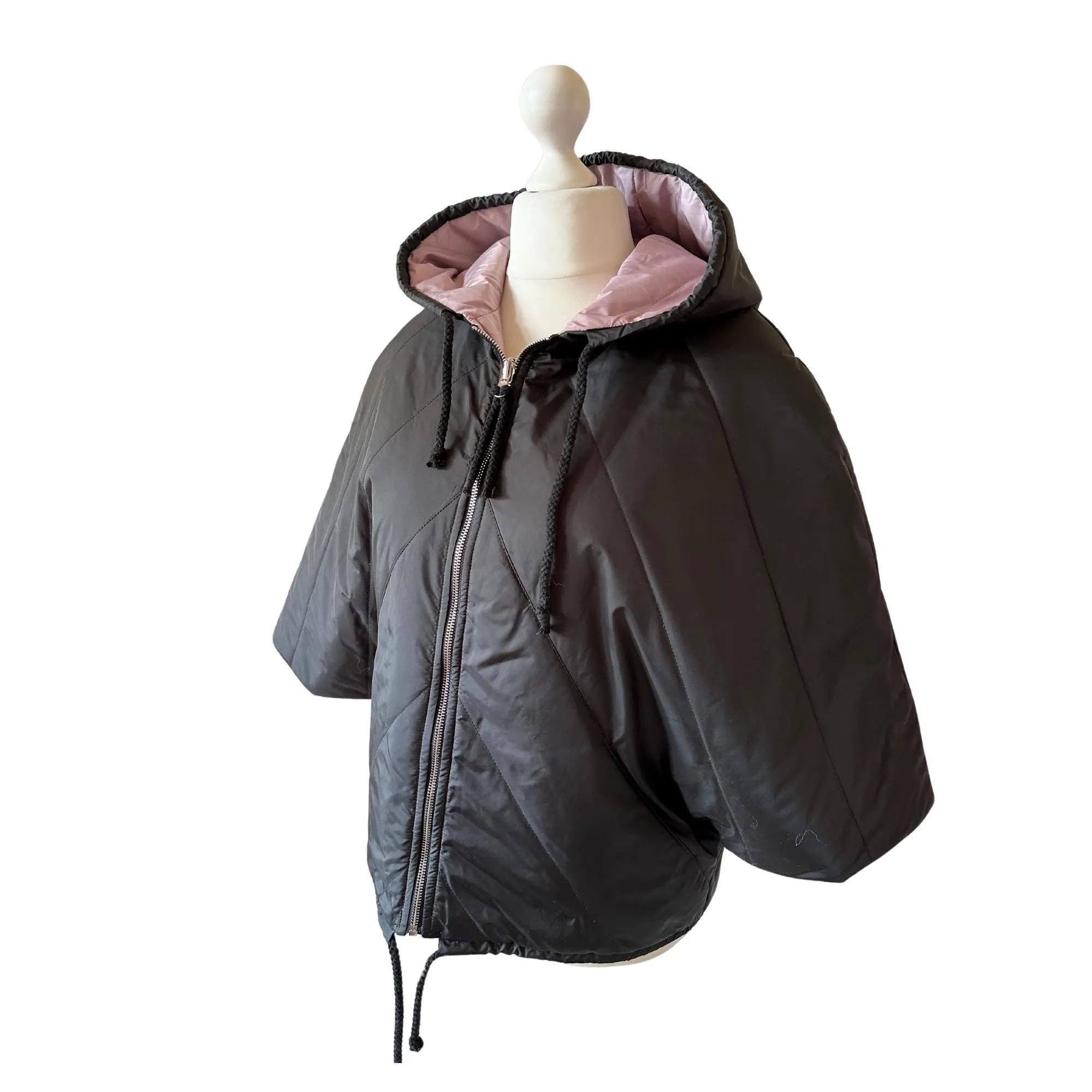 Puffer Pink Black Reversible Mid-Season Quilted Jacket with Hood