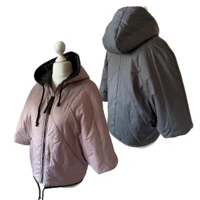 Puffer Pink Black Reversible Mid-Season Quilted Jacket with Hood