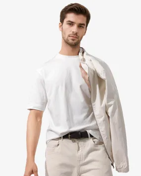 Rare Rabbit Men's Qlo Off White Cotton Polyester Fabric Short Sleeve Crew Neck Oversized Fit Solid T-Shirt