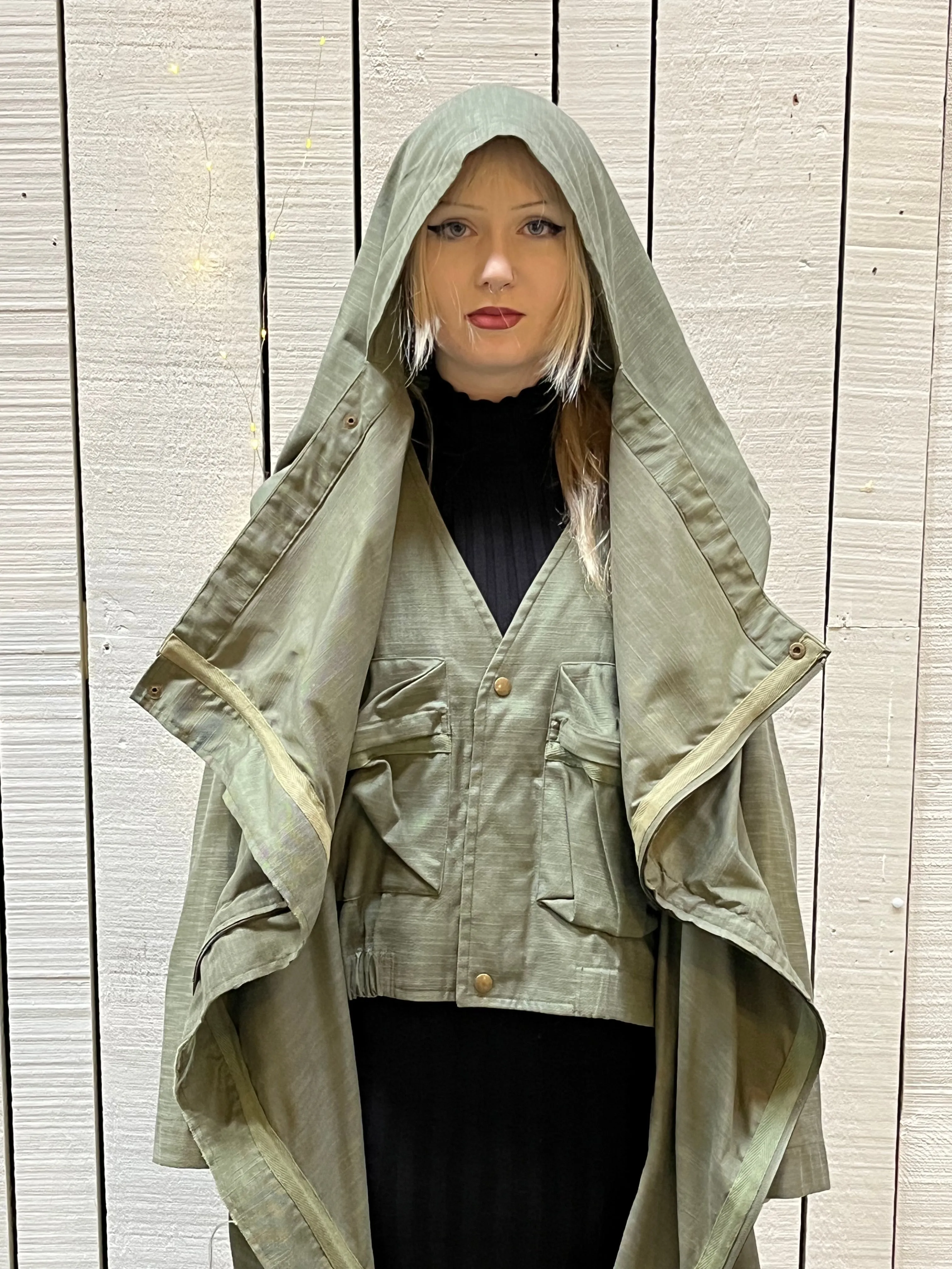 Rare Vintage 70’s Issey Miyake Cotton Oversized Jacket with Attached Vest, Made in Japan, Size Small