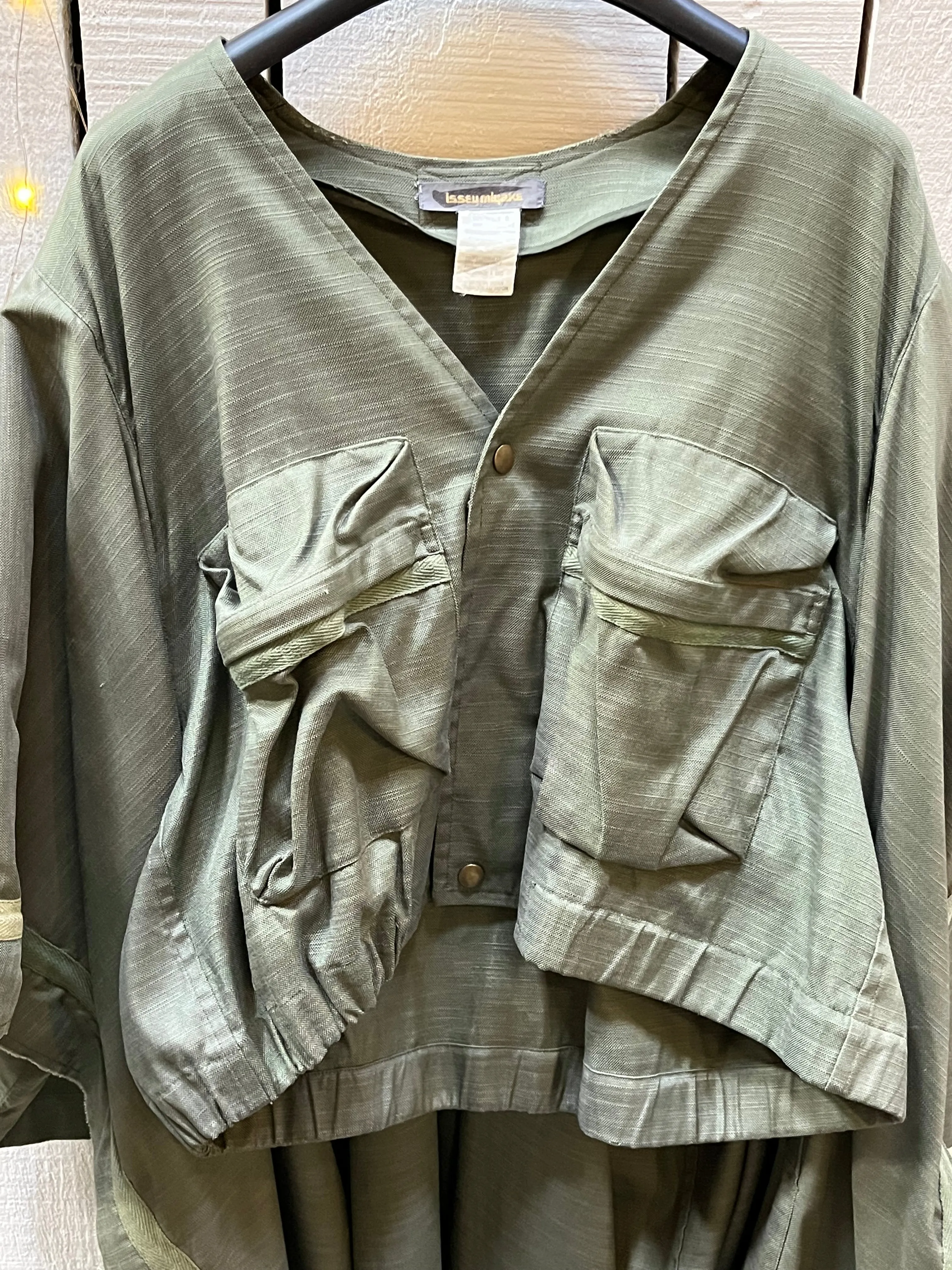 Rare Vintage 70’s Issey Miyake Cotton Oversized Jacket with Attached Vest, Made in Japan, Size Small