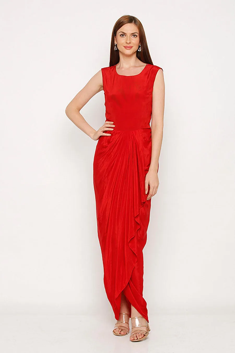 Red Drape Dress & Cape Co-ord Set
