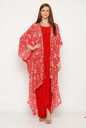 Red Drape Dress & Cape Co-ord Set