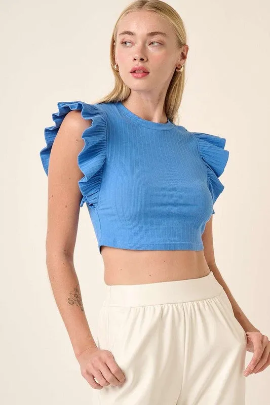 Rib Knit Ruffle Crop Top