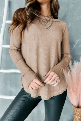 Rikki Raw Edged Waffle Knit Top (Taupe)
