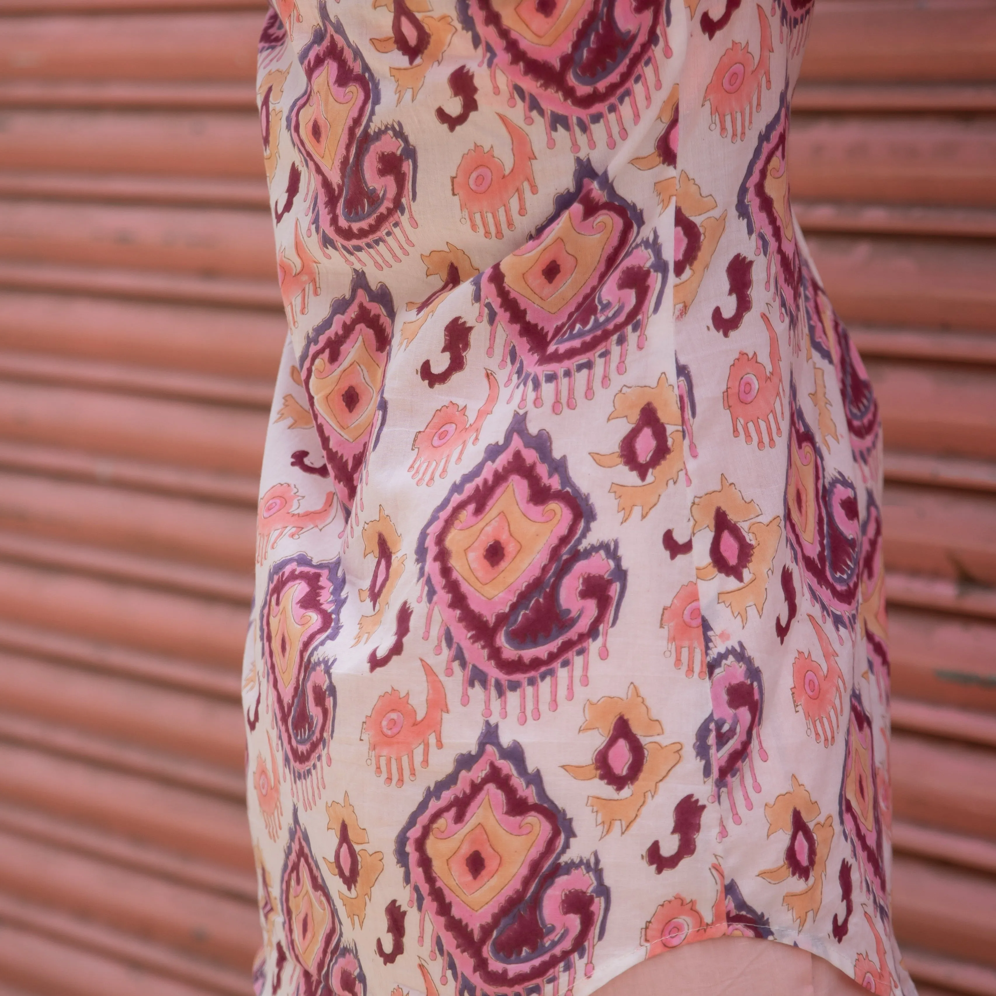 Ruhani White and Pink Ikat Blockprinted Shirt