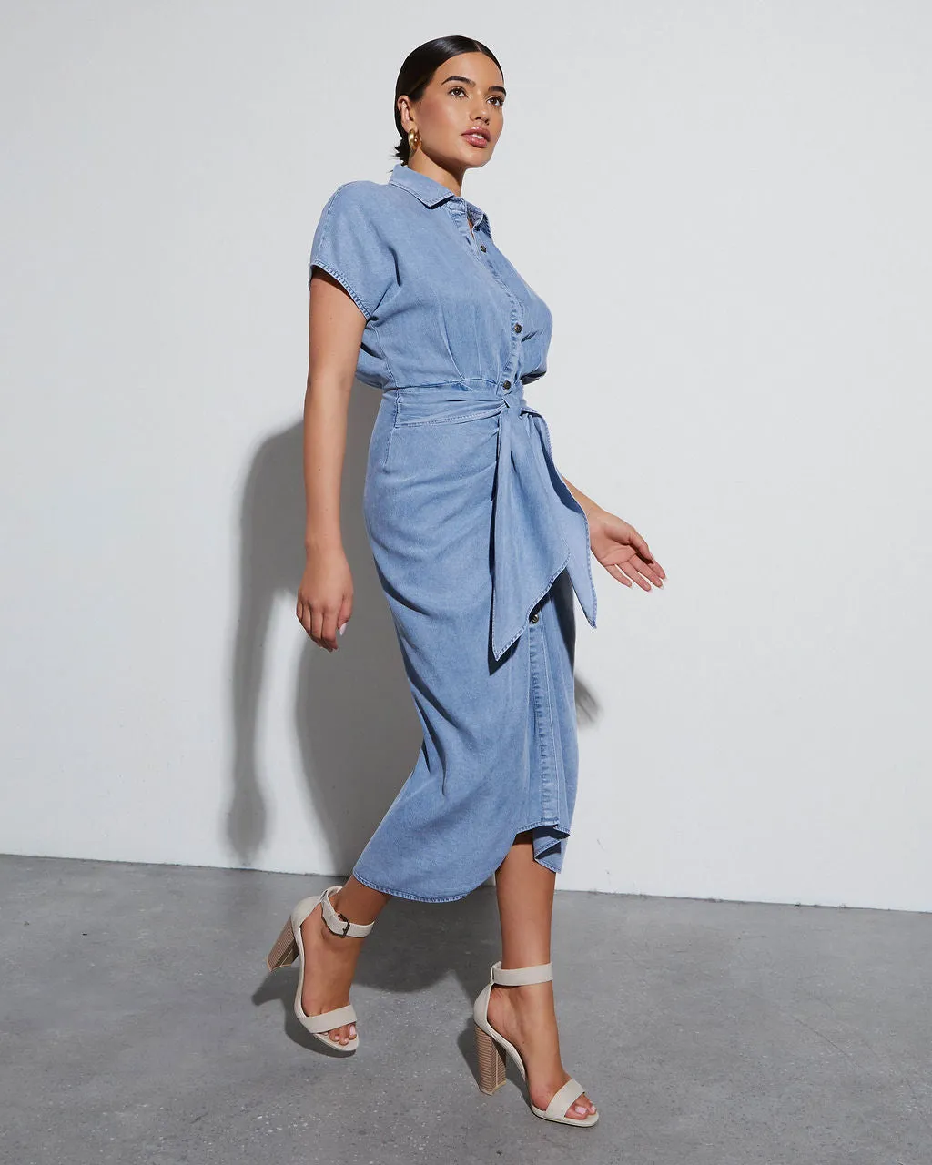 Sandie Chambray Tie Waist Midi Dress