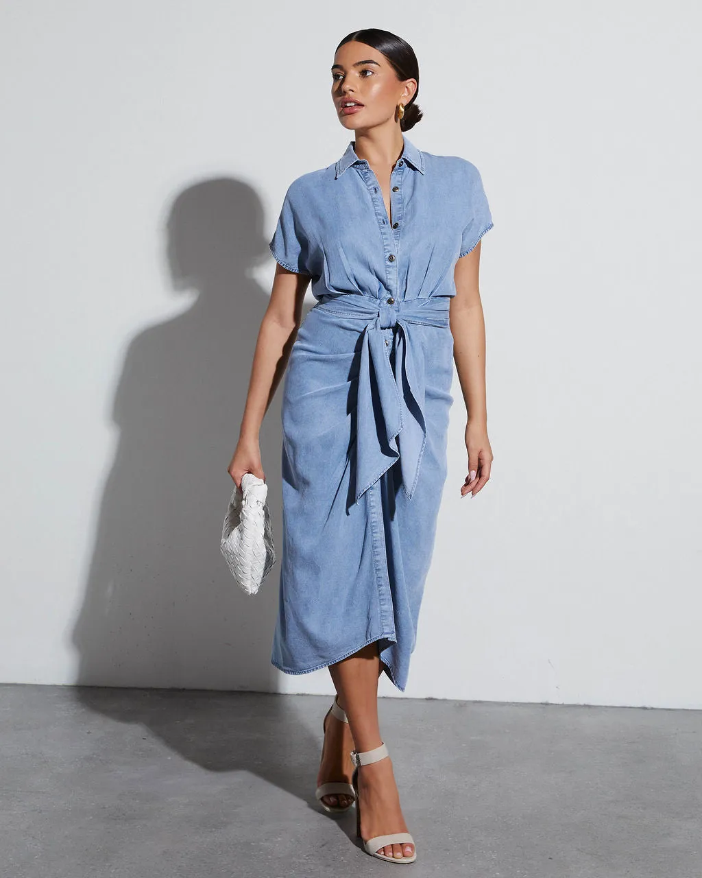 Sandie Chambray Tie Waist Midi Dress