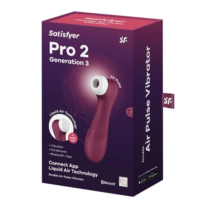 Satisfyer Pro 2 Generation 3 Rechargeable Clitoral Stimulator   Vibration with App Control - Wine Red