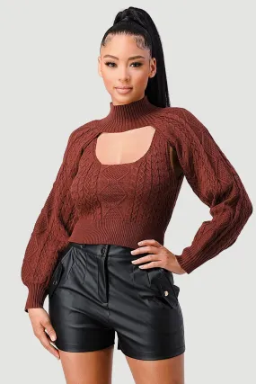 SEXY CUT OUT TURTLENECK LONG SLEEVE KNIT SWEATER