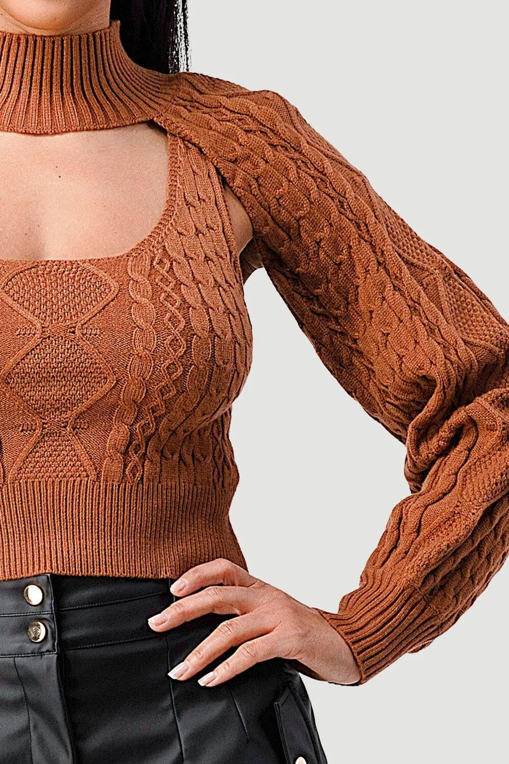 SEXY CUT OUT TURTLENECK LONG SLEEVE KNIT SWEATER
