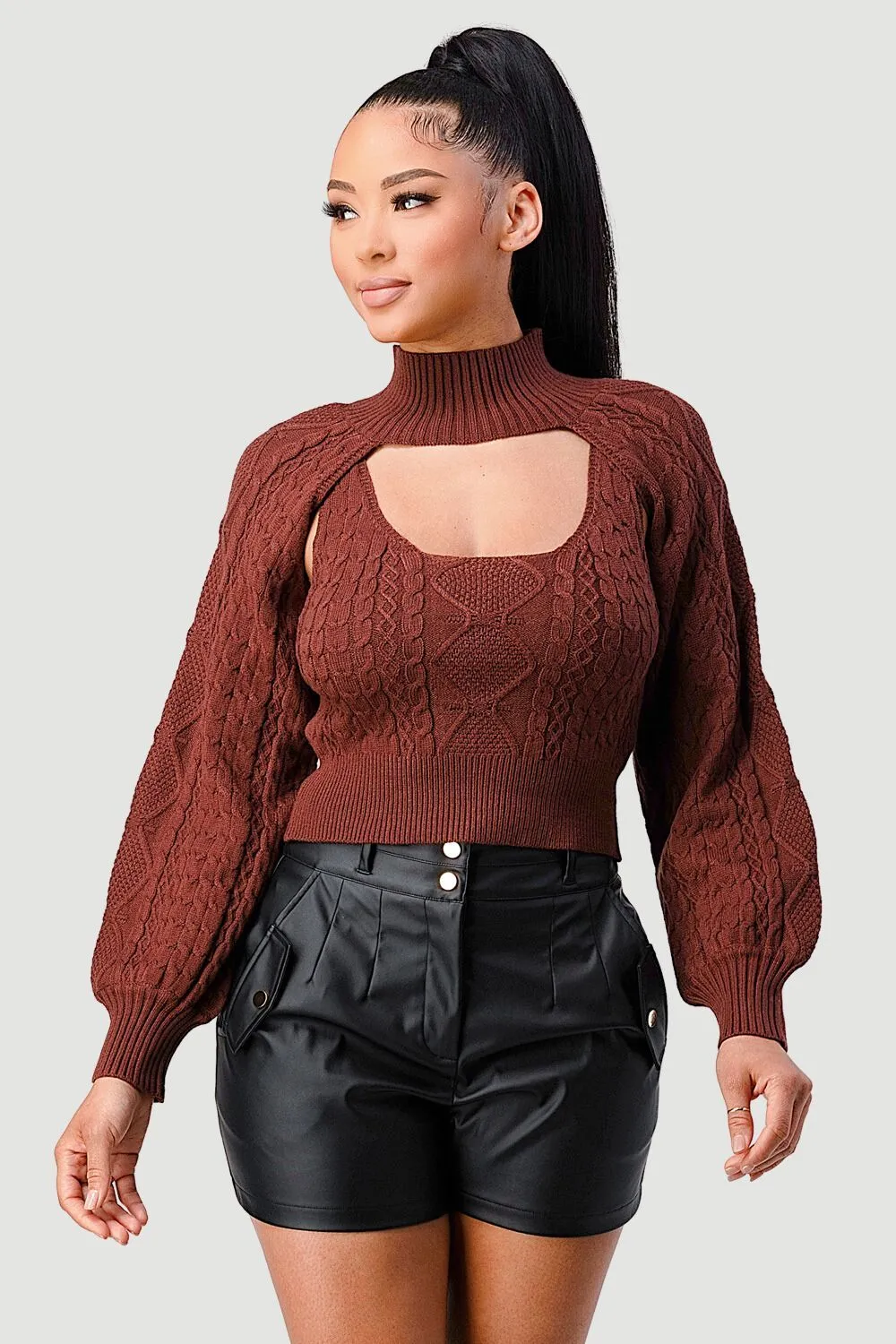SEXY CUT OUT TURTLENECK LONG SLEEVE KNIT SWEATER