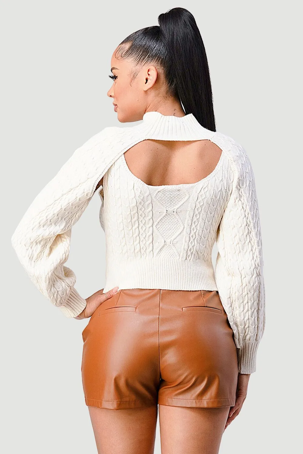 SEXY CUT OUT TURTLENECK LONG SLEEVE KNIT SWEATER