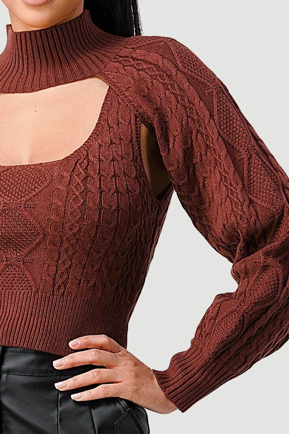 SEXY CUT OUT TURTLENECK LONG SLEEVE KNIT SWEATER
