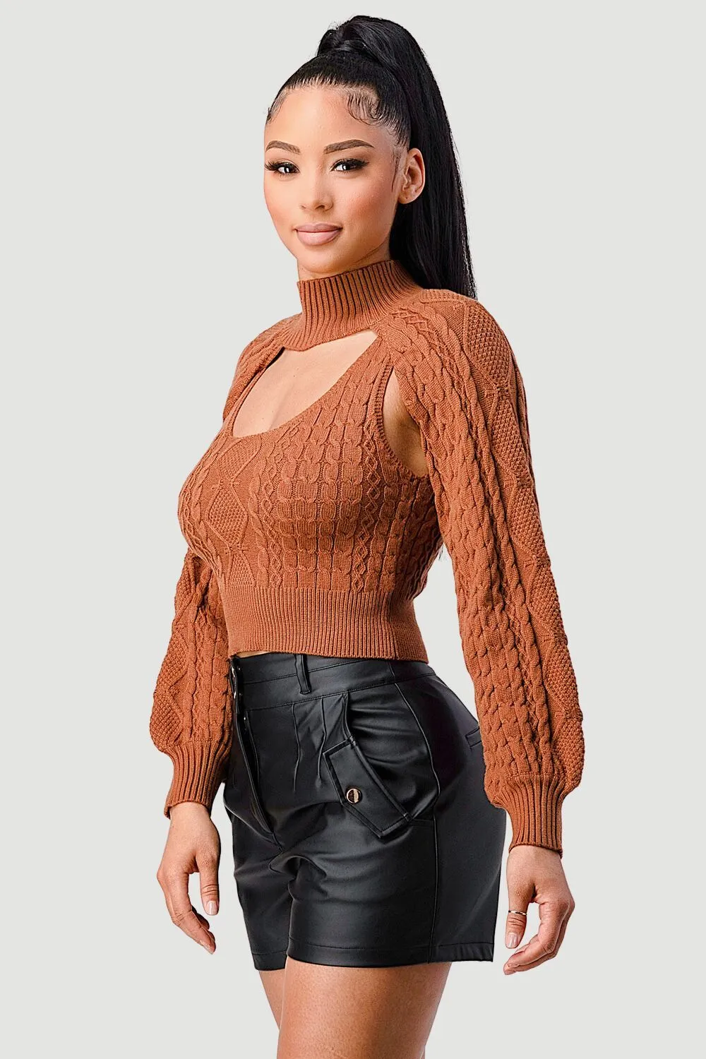 SEXY CUT OUT TURTLENECK LONG SLEEVE KNIT SWEATER
