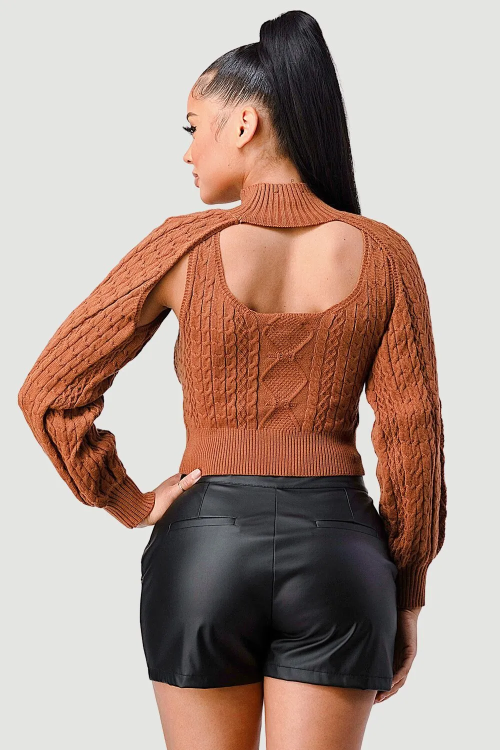 SEXY CUT OUT TURTLENECK LONG SLEEVE KNIT SWEATER