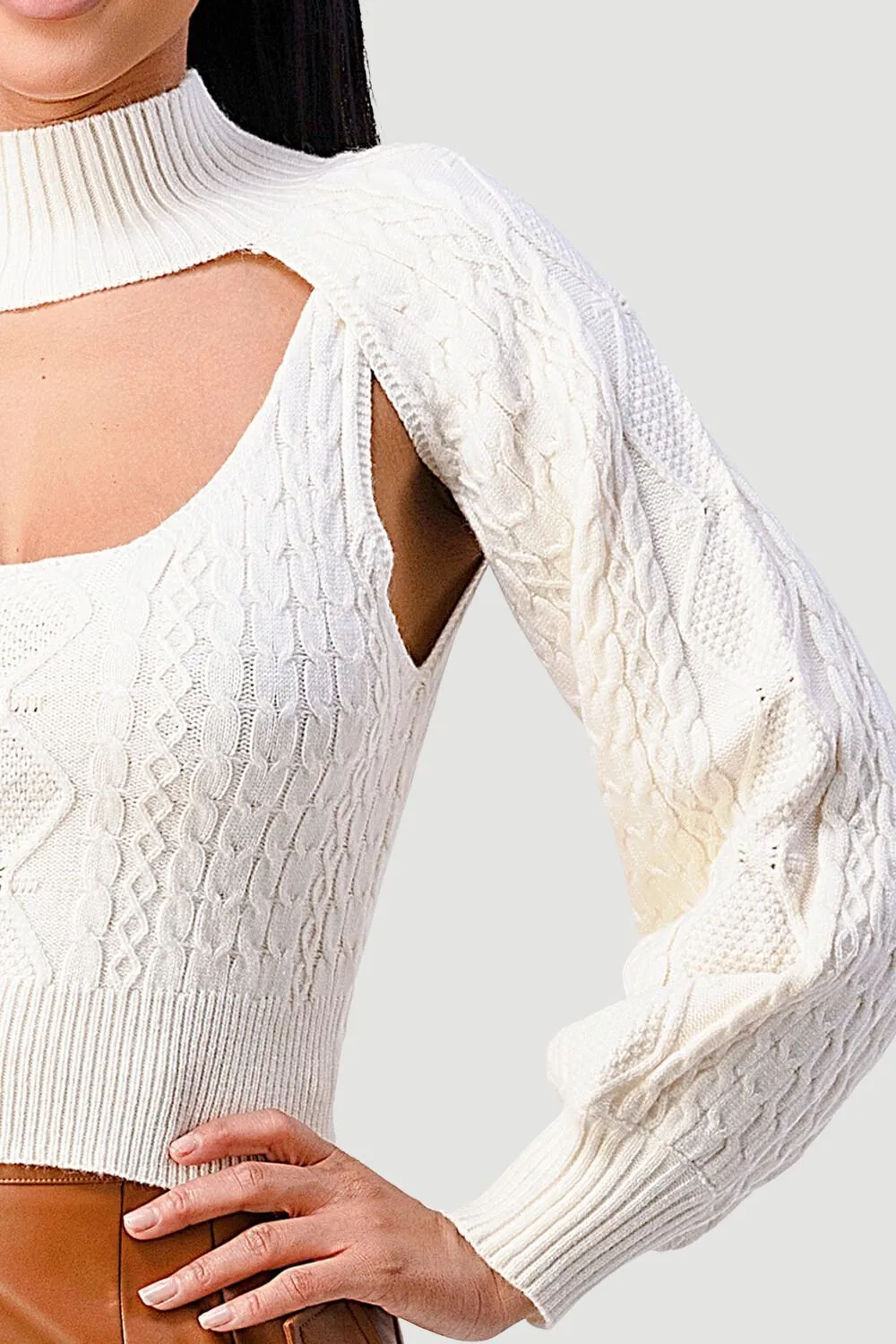 SEXY CUT OUT TURTLENECK LONG SLEEVE KNIT SWEATER