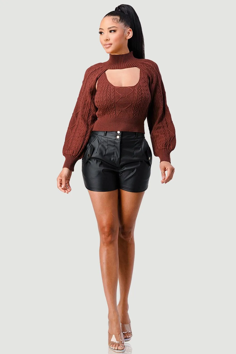 SEXY CUT OUT TURTLENECK LONG SLEEVE KNIT SWEATER