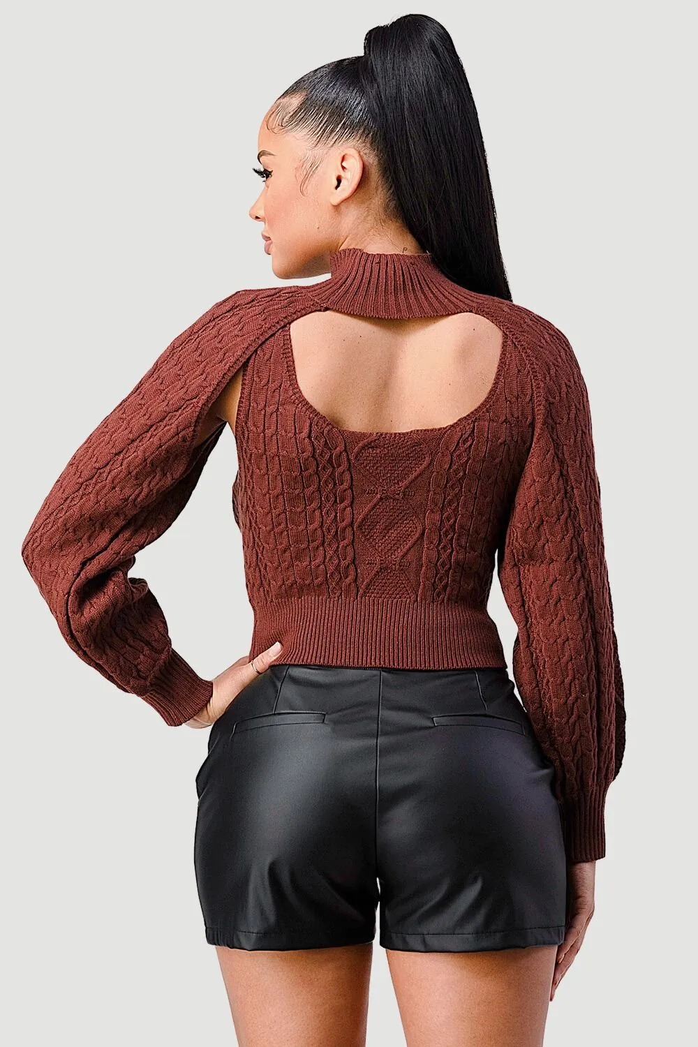 SEXY CUT OUT TURTLENECK LONG SLEEVE KNIT SWEATER