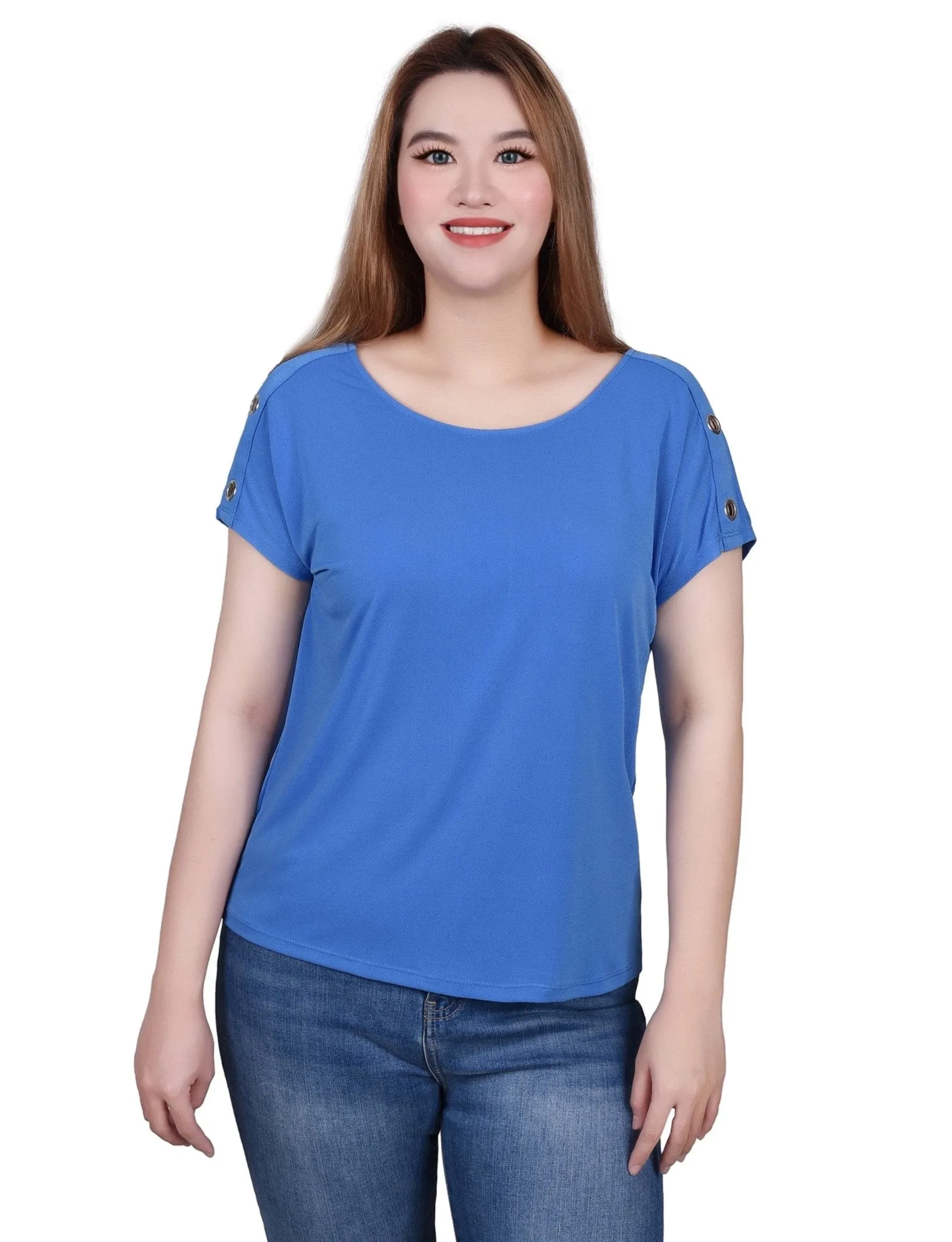 Short Sleeve Extended Sleeve Tunic Top - Petite