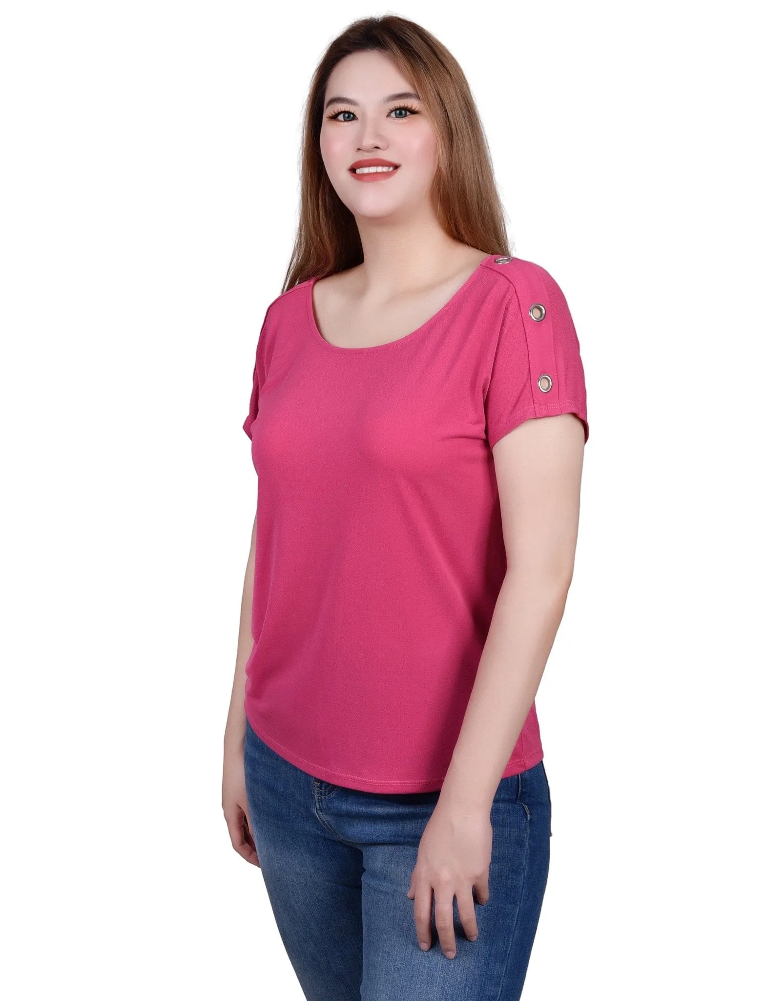 Short Sleeve Extended Sleeve Tunic Top - Petite
