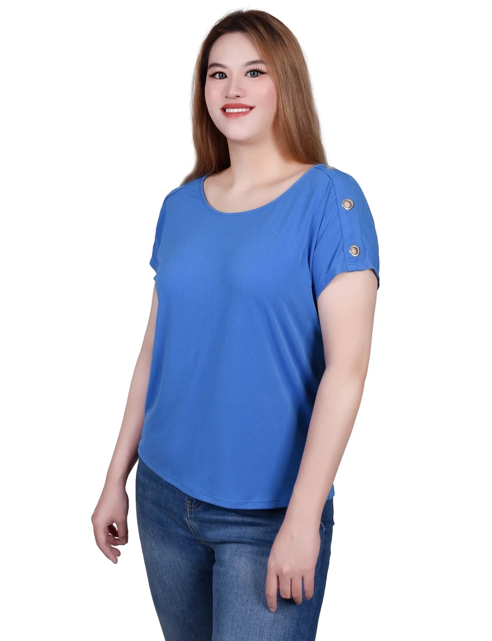 Short Sleeve Extended Sleeve Tunic Top - Petite