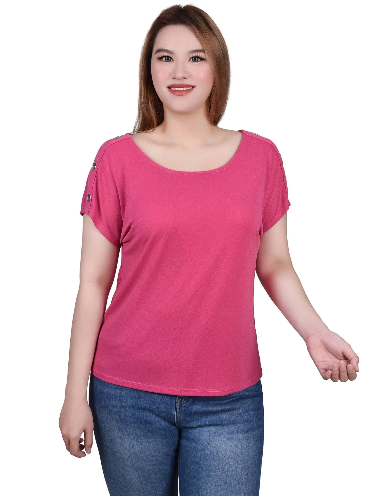 Short Sleeve Extended Sleeve Tunic Top - Petite