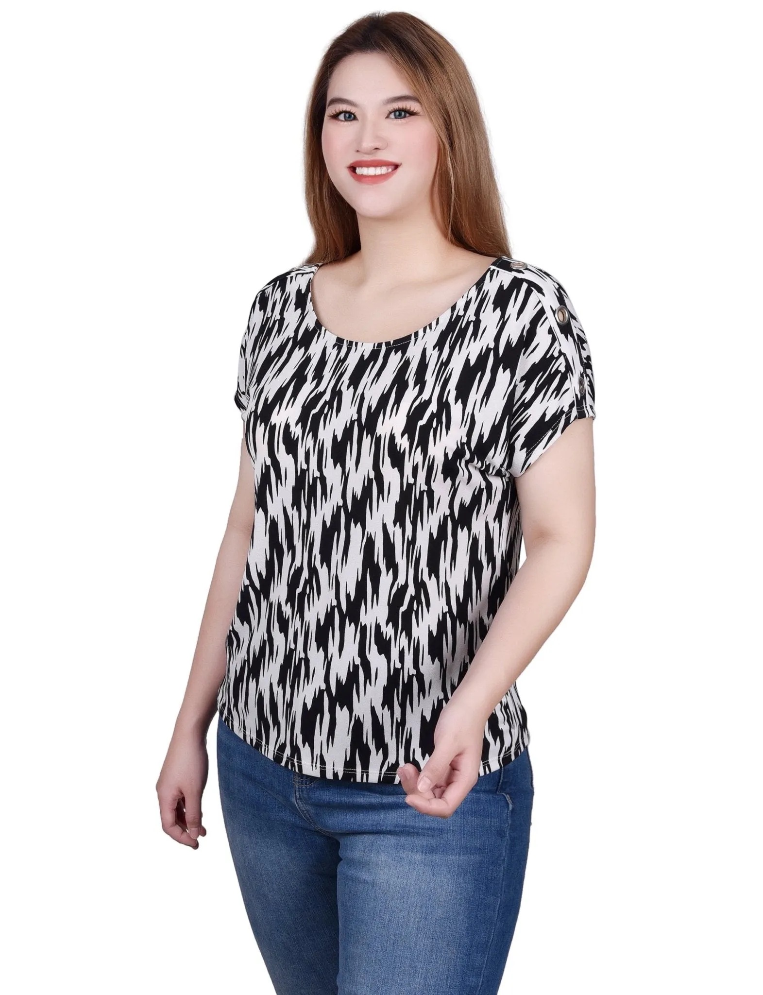 Short Sleeve Extended Sleeve Tunic Top - Petite