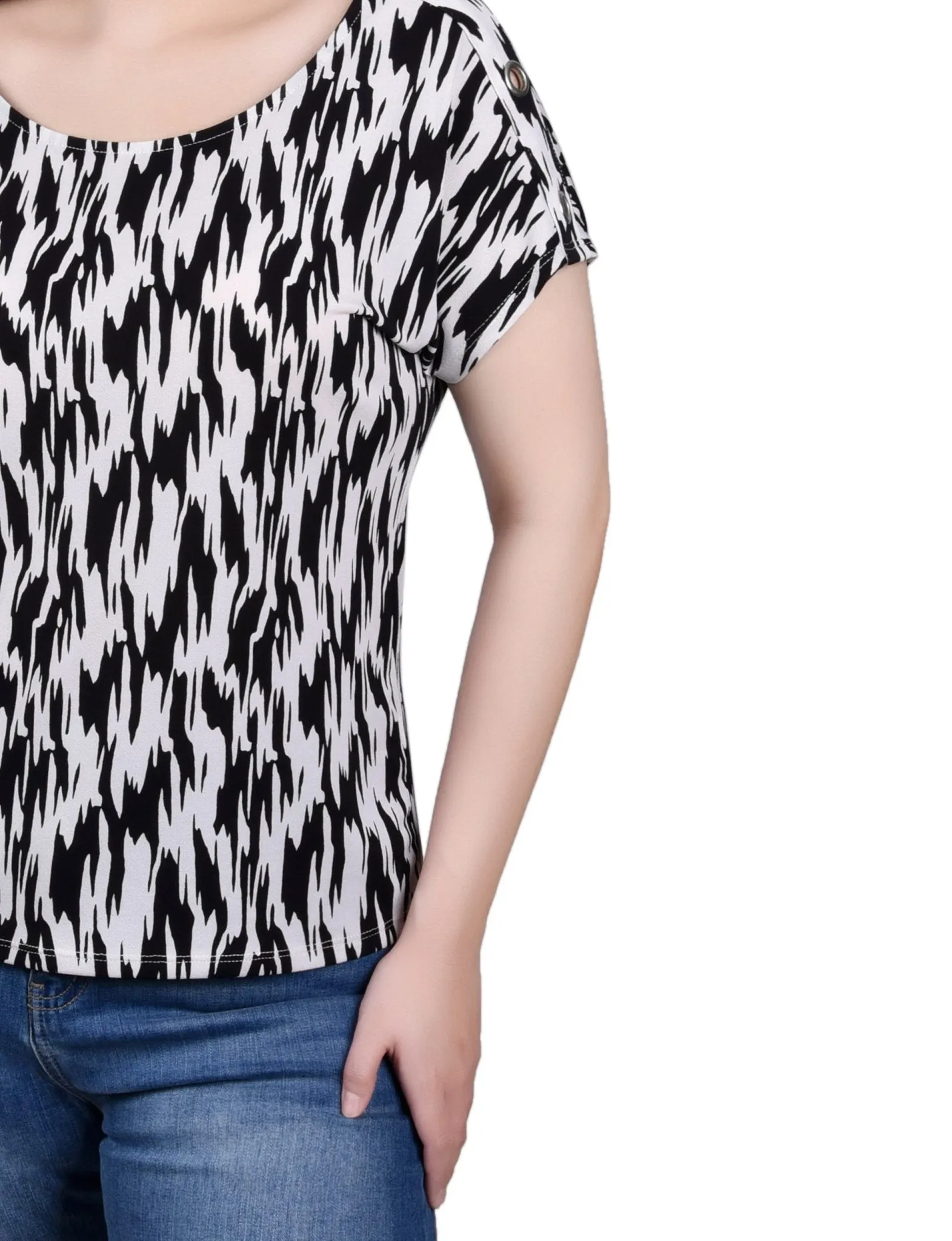 Short Sleeve Extended Sleeve Tunic Top - Petite