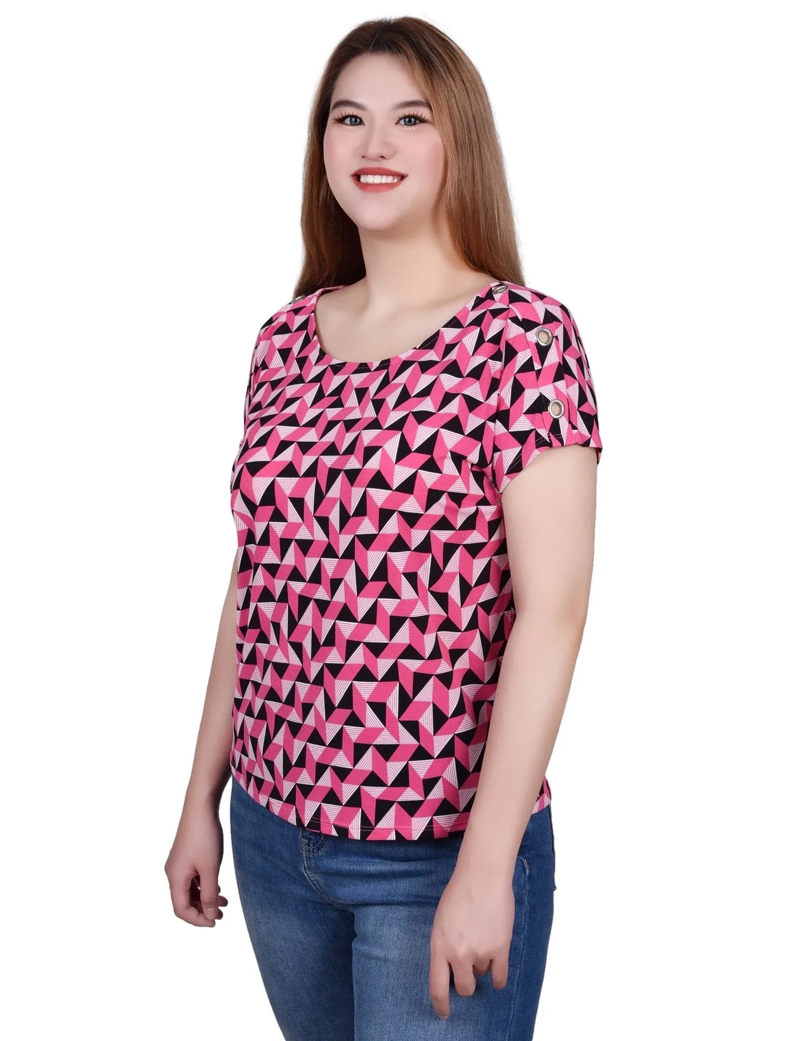 Short Sleeve Extended Sleeve Tunic Top - Petite